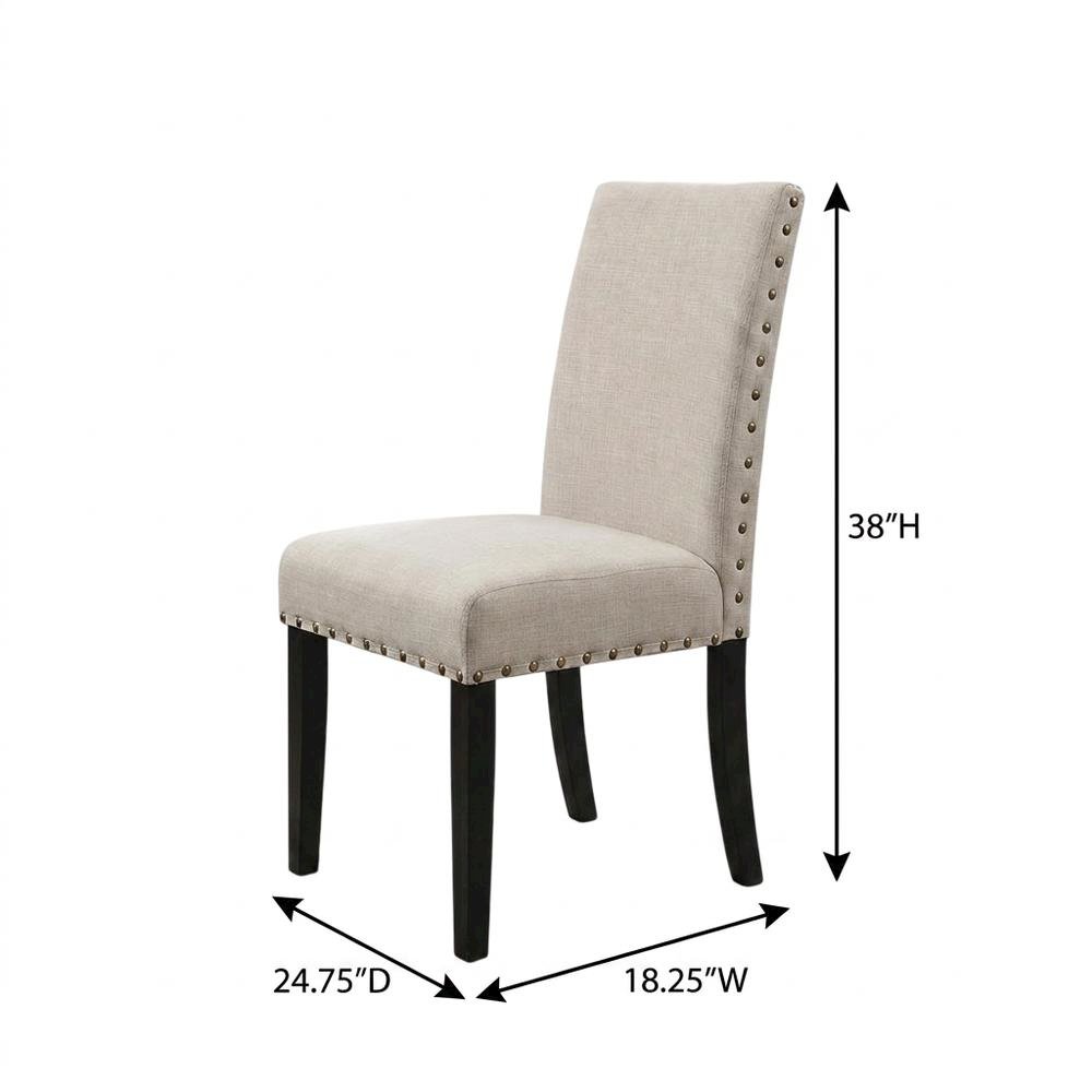 Fabric-Upholstered Dining Chairs with Nailhead Trim, Tan, Set of 2