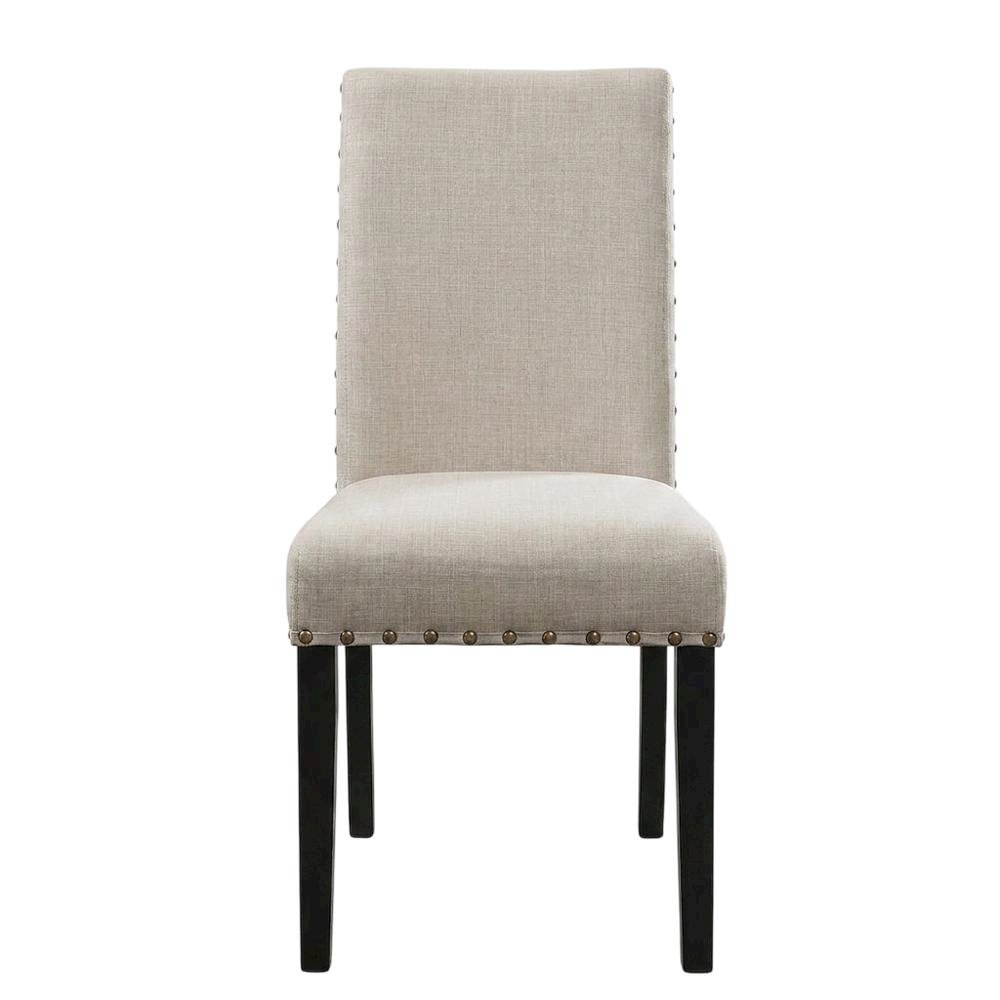 Fabric-Upholstered Dining Chairs with Nailhead Trim, Tan, Set of 2