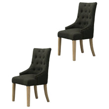 Solid Wood Wingback Accent Chair, Button-Tufted, Charcoal, Set of 2