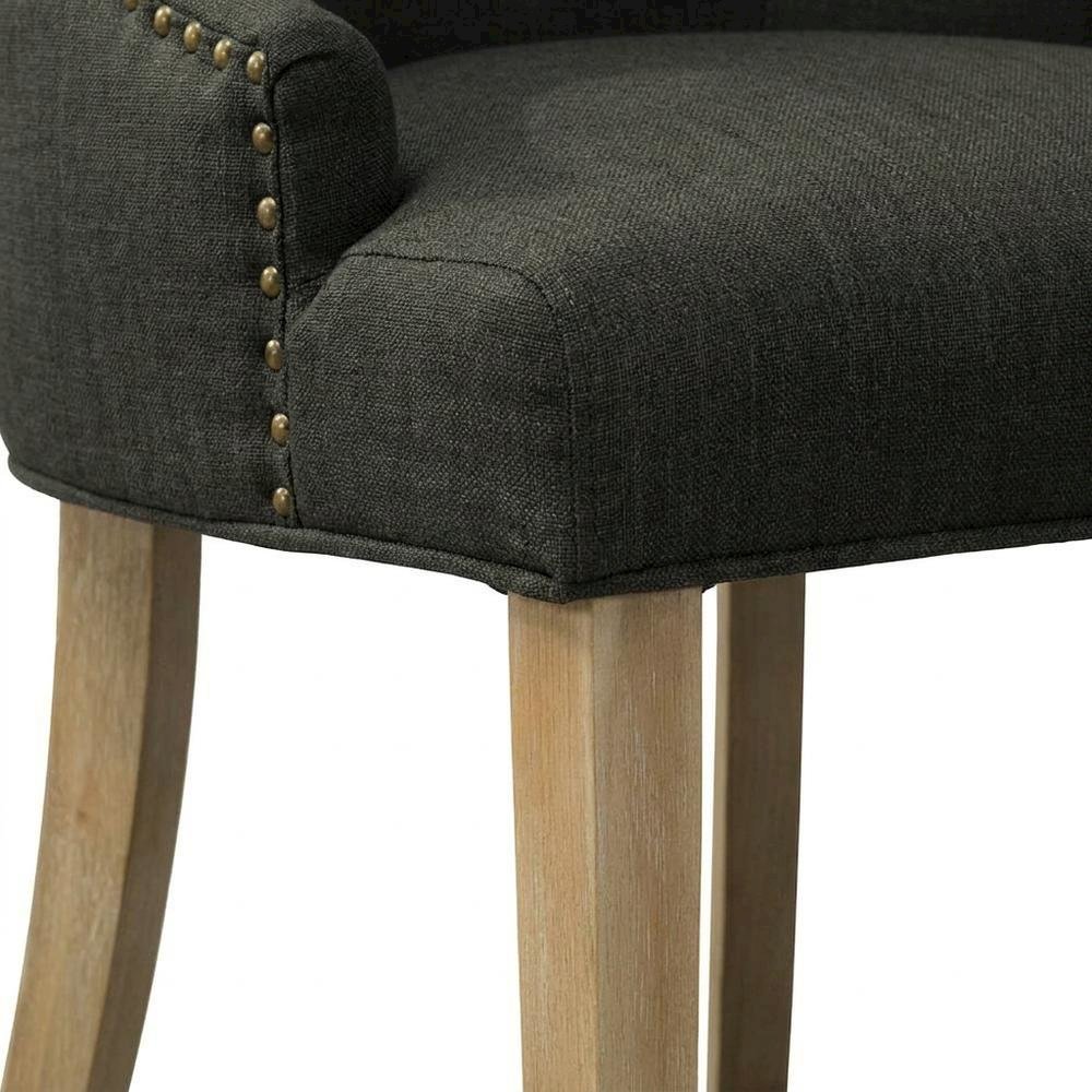 Solid Wood Wingback Accent Chair, Button-Tufted, Charcoal, Set of 2