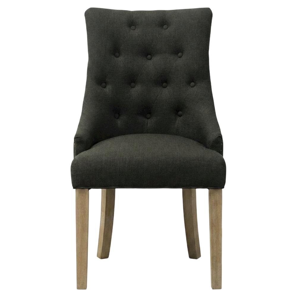 Solid Wood Wingback Accent Chair, Button-Tufted, Charcoal, Set of 2