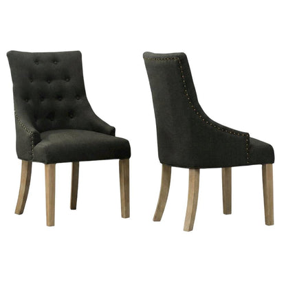 Solid Wood Wingback Accent Chair, Button-Tufted, Charcoal, Set of 2