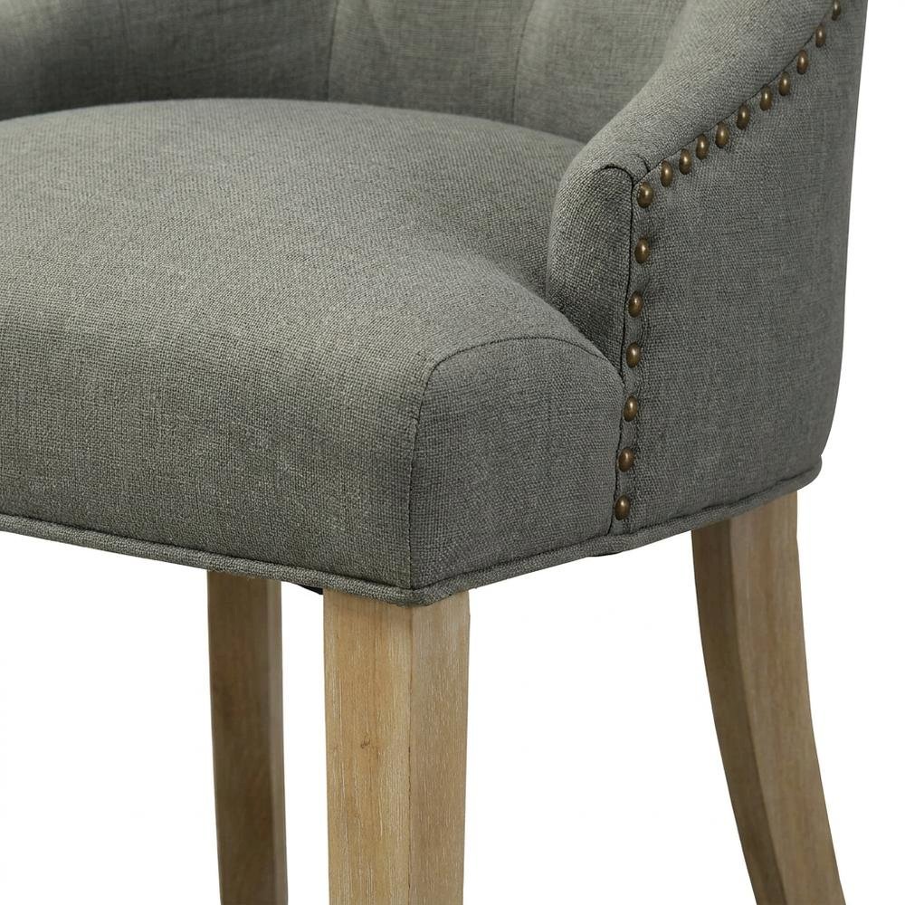Solid Wood Wingback Accent Chair, Button-Tufted with Nail Heads, Grey, Set of 2