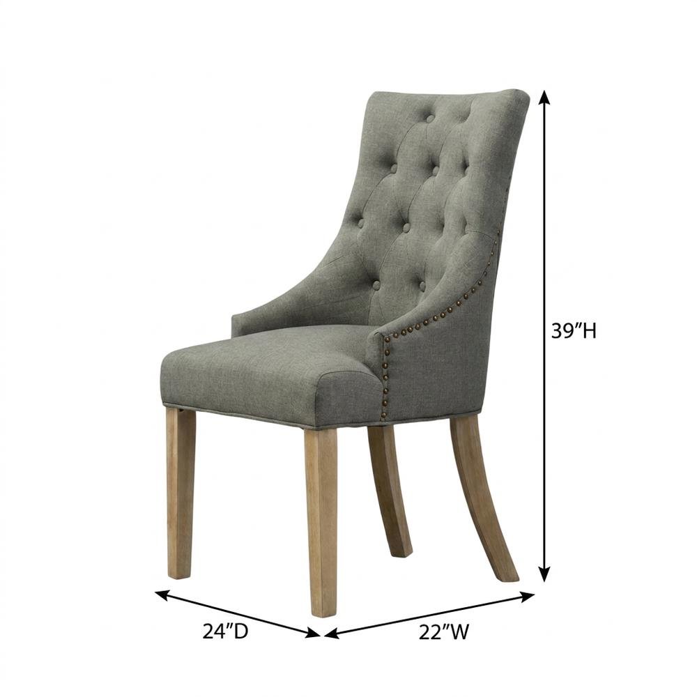 Solid Wood Wingback Accent Chair, Button-Tufted with Nail Heads, Grey, Set of 2