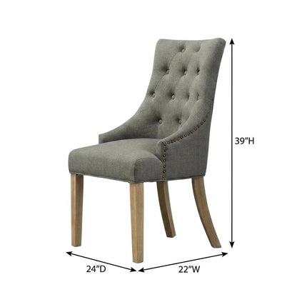 Solid Wood Wingback Accent Chair, Button-Tufted with Nail Heads, Grey, Set of 2