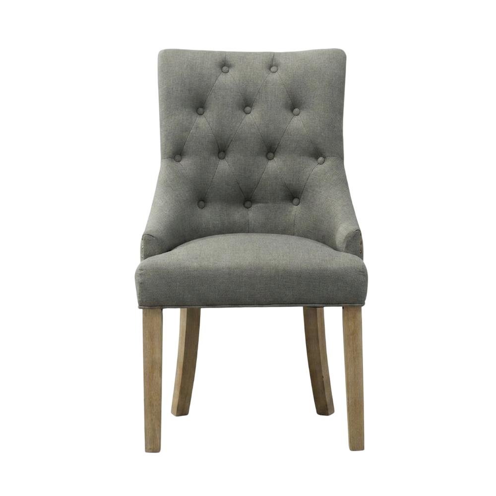 Solid Wood Wingback Accent Chair, Button-Tufted with Nail Heads, Grey, Set of 2