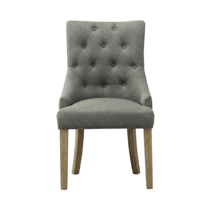 Solid Wood Wingback Accent Chair, Button-Tufted with Nail Heads, Grey, Set of 2