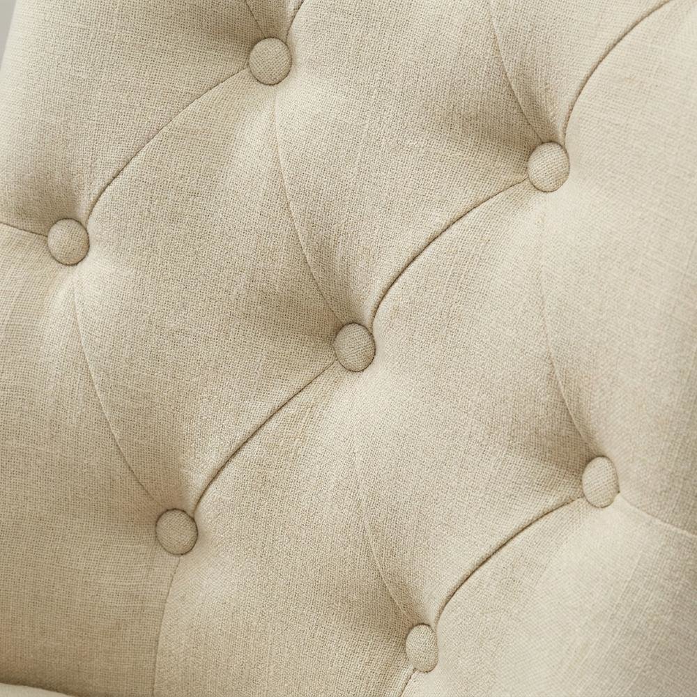 Solid Wood Wingback Accent Chair, Button-Tufted with Nail Heads, Tan, Set of 2
