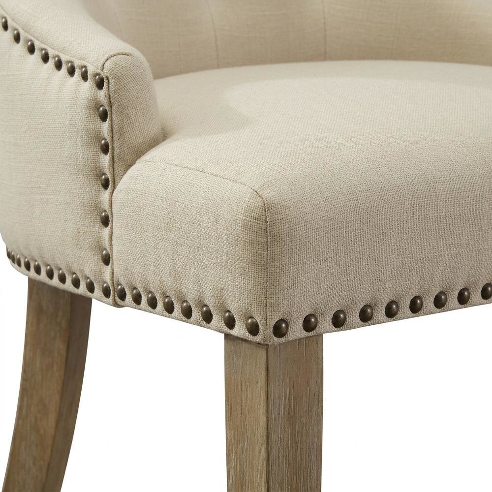 Solid Wood Wingback Accent Chair, Button-Tufted with Nail Heads, Tan, Set of 2