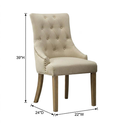 Solid Wood Wingback Accent Chair, Button-Tufted with Nail Heads, Tan, Set of 2