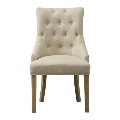 Solid Wood Wingback Accent Chair, Button-Tufted with Nail Heads, Tan, Set of 2
