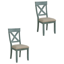 Wood Cross-Back Upholstered Dining Chairs, Blue, Set of 2