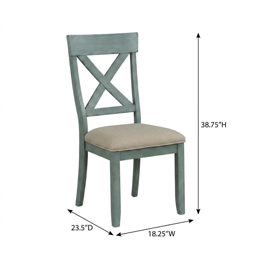 Wood Cross-Back Upholstered Dining Chairs, Blue, Set of 2