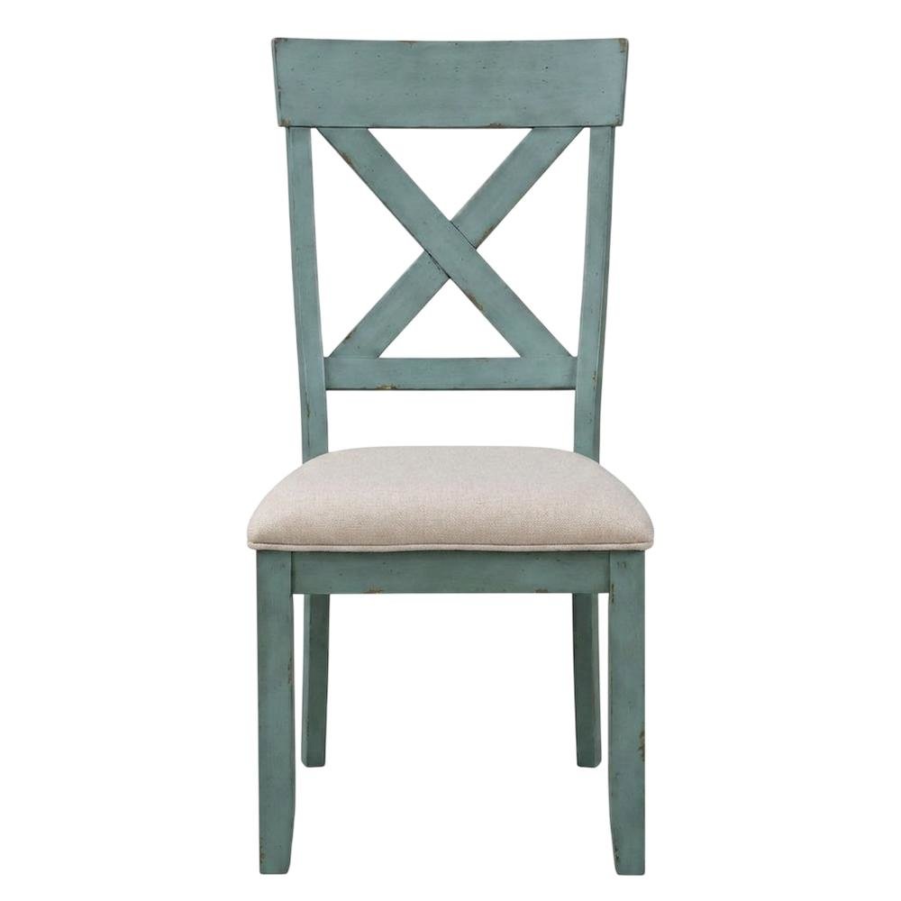 Wood Cross-Back Upholstered Dining Chairs, Blue, Set of 2