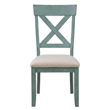 Wood Cross-Back Upholstered Dining Chairs, Blue, Set of 2
