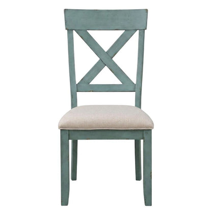 Wood Cross-Back Upholstered Dining Chairs, Blue, Set of 2