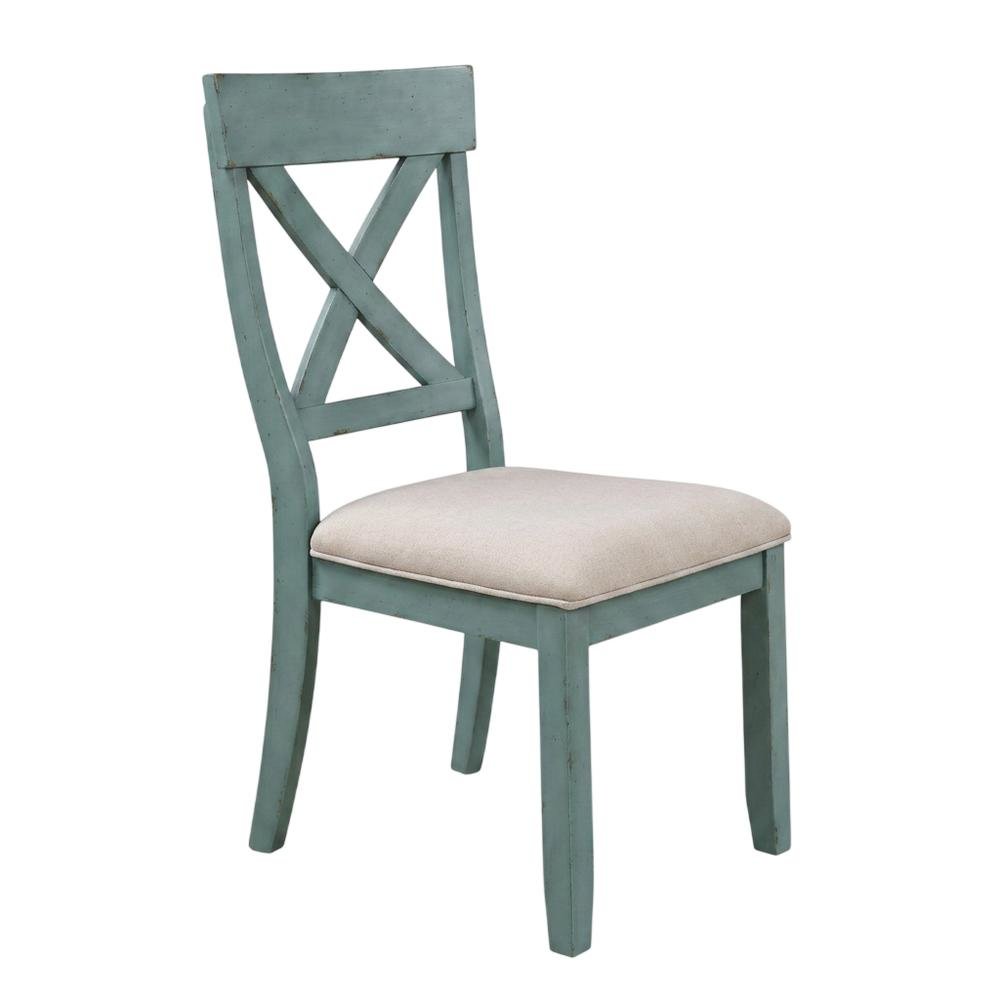 Wood Cross-Back Upholstered Dining Chairs, Blue, Set of 2