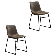 Vintage Faux Leather Upholstered Dining Chairs with Wood Legs, Brown, Set of 2