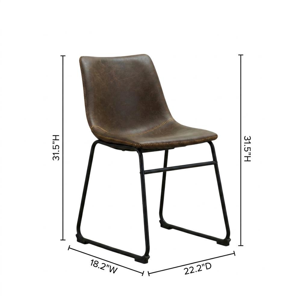 Vintage Faux Leather Upholstered Dining Chairs with Wood Legs, Brown, Set of 2