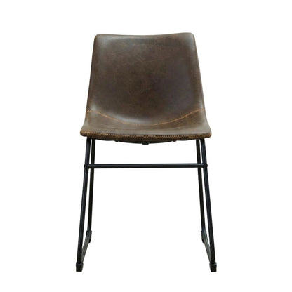 Vintage Faux Leather Upholstered Dining Chairs with Wood Legs, Brown, Set of 2