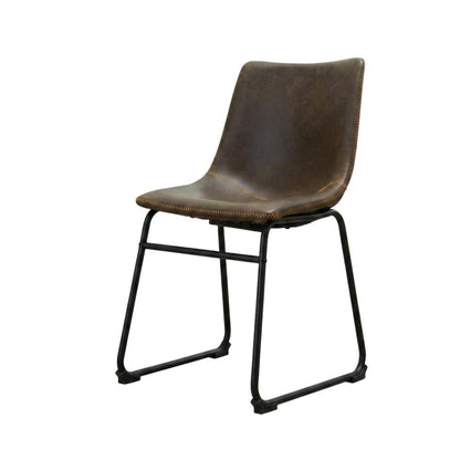 Vintage Faux Leather Upholstered Dining Chairs with Wood Legs, Brown, Set of 2