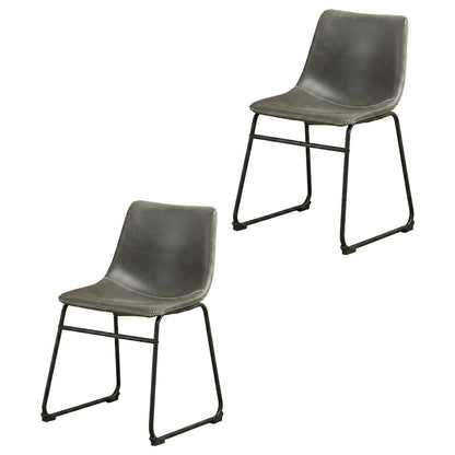 Vintage Faux Leather Upholstered Dining Chairs with Wood Legs, Grey, Set of 2