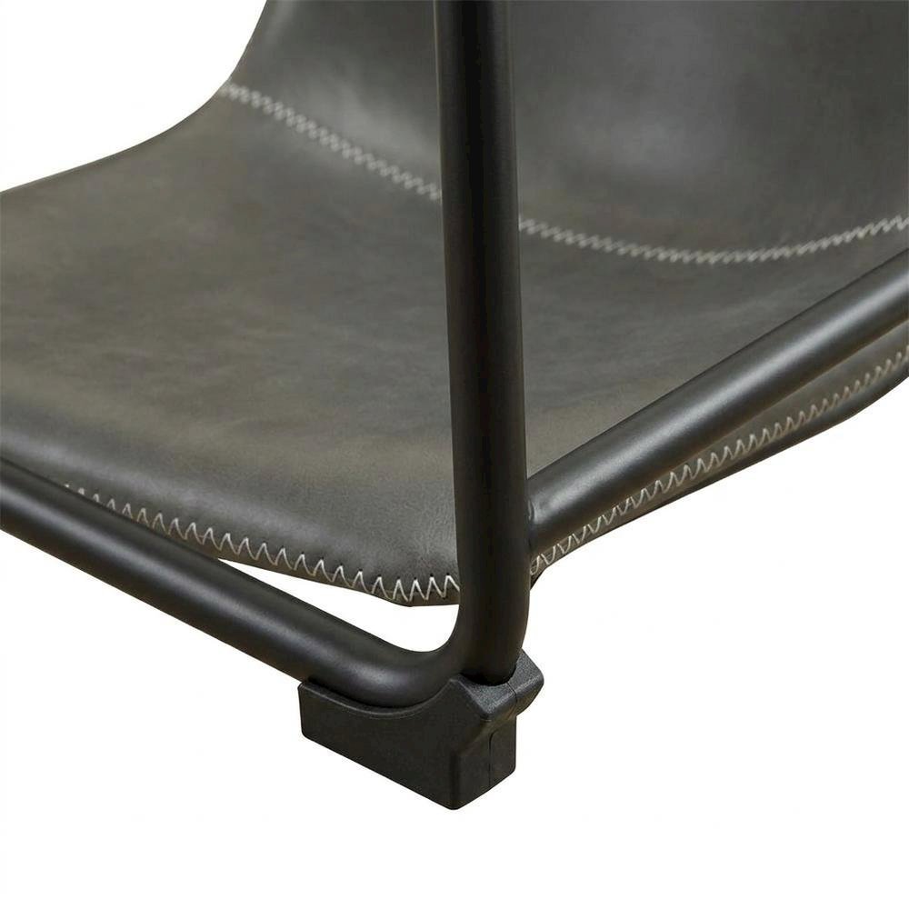 Vintage Faux Leather Upholstered Dining Chairs with Wood Legs, Grey, Set of 2