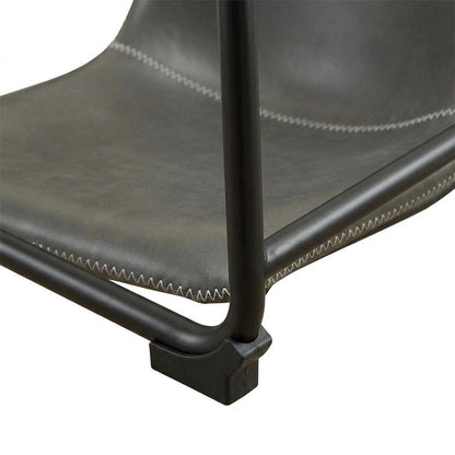 Vintage Faux Leather Upholstered Dining Chairs with Wood Legs, Grey, Set of 2