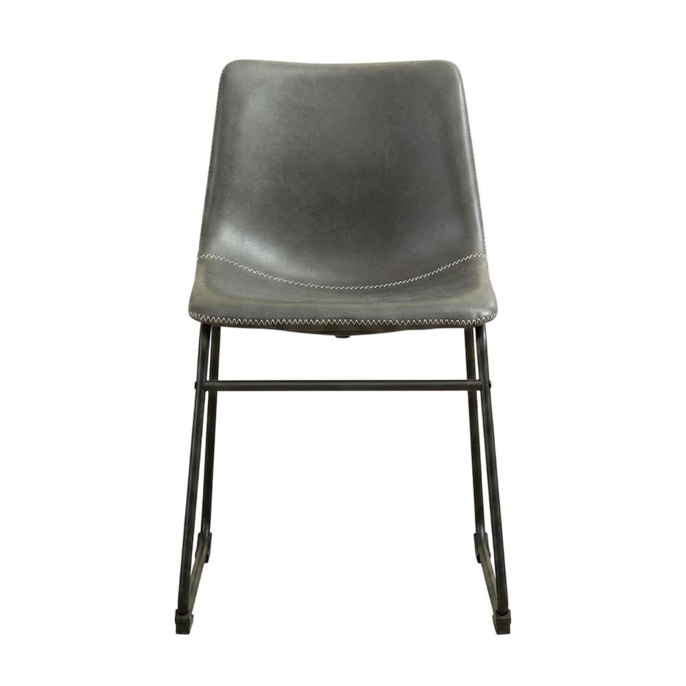 Vintage Faux Leather Upholstered Dining Chairs with Wood Legs, Grey, Set of 2
