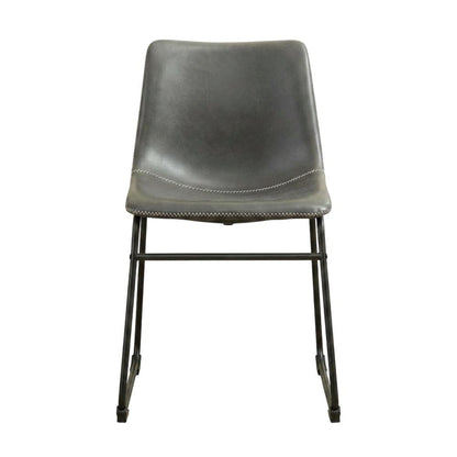 Vintage Faux Leather Upholstered Dining Chairs with Wood Legs, Grey, Set of 2