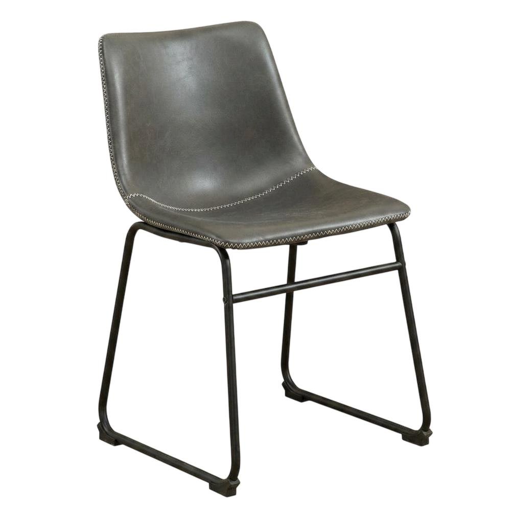Vintage Faux Leather Upholstered Dining Chairs with Wood Legs, Grey, Set of 2
