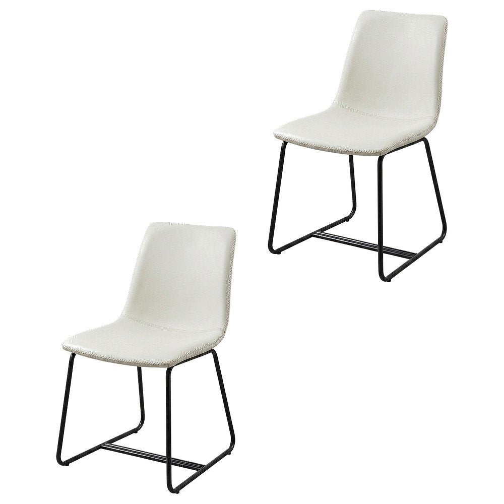 Vintage Faux Leather Upholstered Dining Chairs with Wood Legs, White, Set of 2