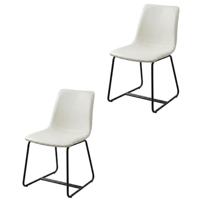 Vintage Faux Leather Upholstered Dining Chairs with Wood Legs, White, Set of 2