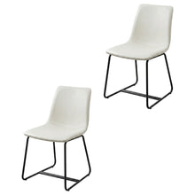 Vintage Faux Leather Upholstered Dining Chairs with Wood Legs, White, Set of 2