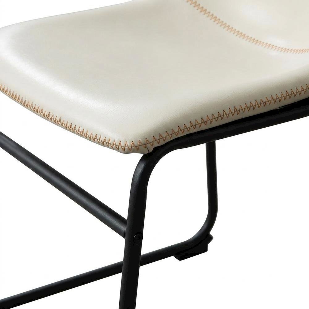 Vintage Faux Leather Upholstered Dining Chairs with Wood Legs, White, Set of 2
