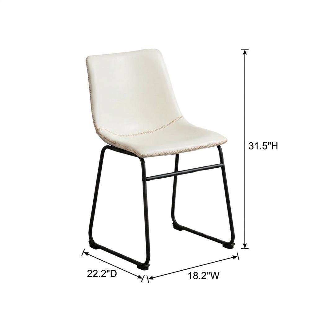 Vintage Faux Leather Upholstered Dining Chairs with Wood Legs, White, Set of 2