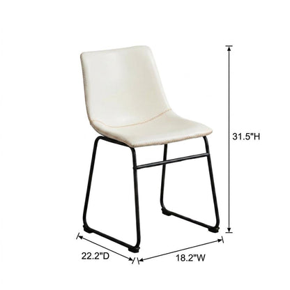 Vintage Faux Leather Upholstered Dining Chairs with Wood Legs, White, Set of 2