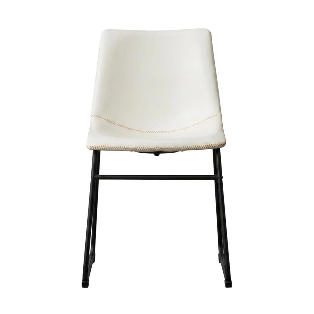 Vintage Faux Leather Upholstered Dining Chairs with Wood Legs, White, Set of 2