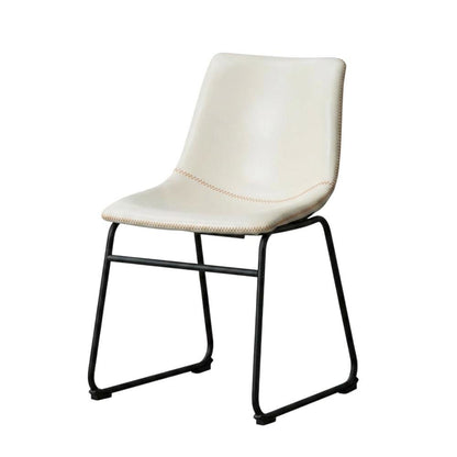 Vintage Faux Leather Upholstered Dining Chairs with Wood Legs, White, Set of 2