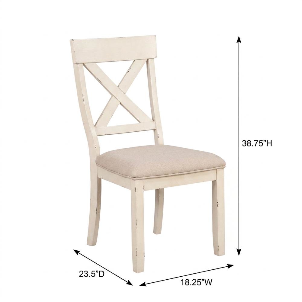Wood Cross-Back Upholstered Dining Chairs, White, Set of 2