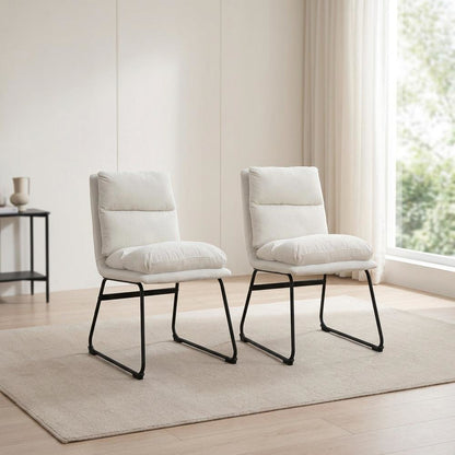 Faux Leather Upholstered Dining Chairs with Metal Frame, Vanilla, Set of 2