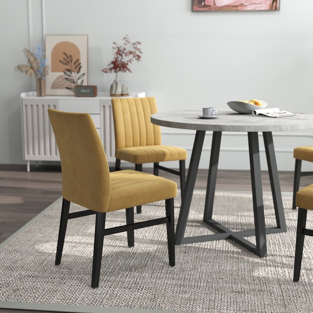 Edo 5-Piece Dining Set, Round Trestle Table and 4 Chairs, Gray and Yellow