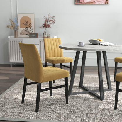 Edo 5-Piece Dining Set, Round Trestle Table and 4 Chairs, Gray and Yellow