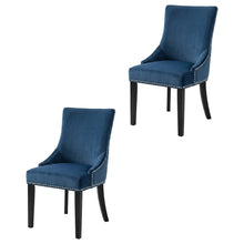 Velvet Dining Chairs with Nailhead Trim, Contemporary Style, Blue, Set of 2