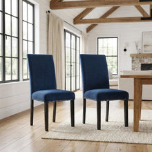 Velvet Dining Chairs with Nailhead Trim, Contemporary Style, Blue, Set of 2