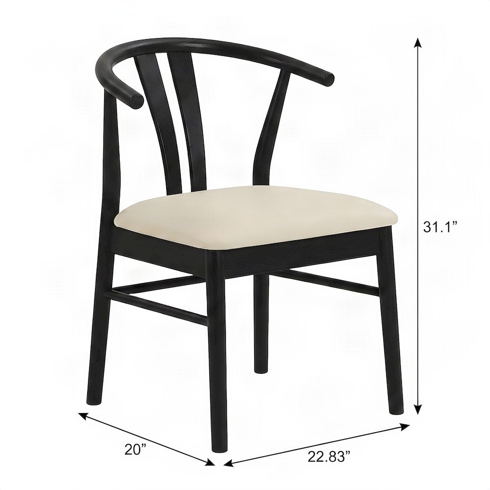 Upholstered Faux Leather Wishbone Kitchen Dining Chairs, Set of 2, Black