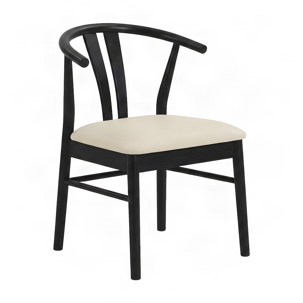 Upholstered Faux Leather Wishbone Kitchen Dining Chairs, Set of 2, Black