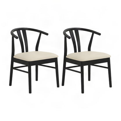 Upholstered Faux Leather Wishbone Kitchen Dining Chairs, Set of 2, Black