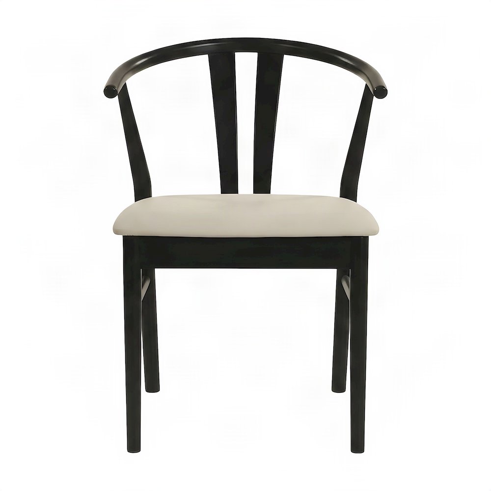 Upholstered Faux Leather Wishbone Kitchen Dining Chairs, Set of 2, Black