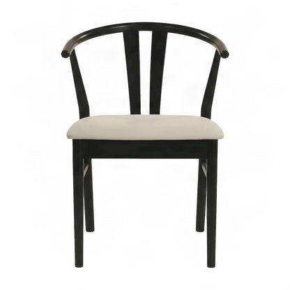 Upholstered Faux Leather Wishbone Kitchen Dining Chairs, Set of 2, Black